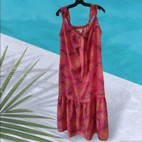 🤑$5 SALE🤑S🌺Tropical Exotic Pink Maxi Dress - Picture 2 of 11